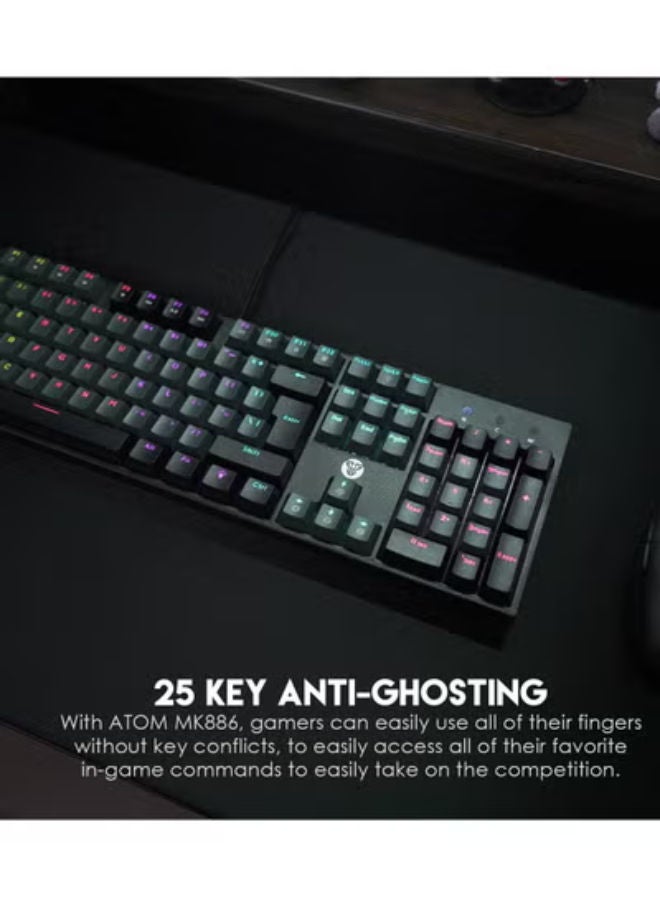 فانتيك لوحة مفاتيح ألعاب ميكانيكية كاملة Mk886 Atom بإضاءة RGB بمفاتيح حمراء ومفاتيح مزدوجة الحقن - Image 3